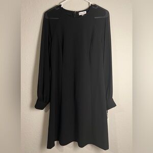 NWT Calvin Klein Black Sheer Long Sleeve Holiday Dress Sz6 Short Knee Midi Party